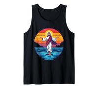 8-bit Jesús Caminando sobre el Agua Pixel Art Retro Christian Gamer Camiseta sin Mangas