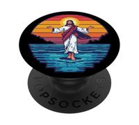 8-bit Jesús Caminando sobre el Agua Pixel Art Retro Christian Gamer PopSockets PopGrip Adhesivo