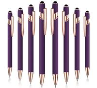 8 bolígrafos con punta de lápiz capacitivo de tinta negra, 2 en 1, lápiz capacitivo de metal, punta media, 1,0 mm, bolígrafo de goma colorido arcoíris para pantalla táctil (morado)