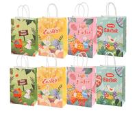 8 Bolsas de Regalo para Niños, Bolsas de regalo de Pascua, Bolsas de Papel con Manijas y Conejo de Pascua,Impresión de Huevos de Pascua para Envolver Regalos de Semana Santa, 21x15x8 cm