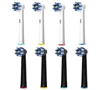 8 cabezales de repuesto Cross Clean compatibles con cepillo de dientes eléctrico Braun Oral B, 4 piezas blancas y 4 negras.