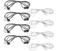 8 cables de alimentación con enchufe e interruptor, 1,80 metros, cable de conexión con enchufe europeo, H03VVH2-F2 x 0,75 mm², para lámparas, lámparas y bombillas (blanco y negro)