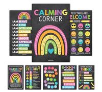 8 carteles de pizarra de esquina relajante para aulas, imprescindibles para profesores, Calm Down Corner Supplies Elemental, tabla de sentimientos para niños de 4 a 8 años