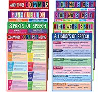 8 carteles educativos en inglés, póster de gramática en inglés, carteles en inglés, tablón de anuncios de gramática en inglés, decoración de aula para escuela secundaria, aula, suministros de escuela