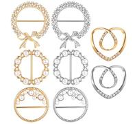 8 clips de anillo para bufanda, 4 estilos, de metal, redondo, redondo, para camiseta, clips de corbata con diamantes de imitación, bufanda, hebilla, ropa, parte superior lateral, tensor de cintura