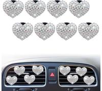 8 clips de ventilación de corazón plateados, ambientadores de coche de cristal, difusor con decoración de diamantes de imitación, bonitos accesorios interiores para mujeres y niñas, decoraciones