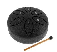 8 cm Mini tambor de lengua de acero, instrumento de percusión, tambor de mano con bolsa de 11 cm, libro de música, mazos y púas para luz musical para bebé (Negro)