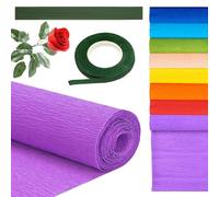 8 Colores Papel Crepe Papel Pinocho Papel Crepe Colores Papel Crepé Floral 25 * 250cm 1 Rollo de Cinta Floral Verde y 20 Tallos de Hilo Floral Verde para Manualidades Florales de Papel
