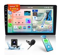 8 Core 4+64GB Android 2 DIN Radio Inalámbrico Carplay Android Auto Pantalla Táctil 10.1 Pulgadas Radio Coche Unidad Principal GPS WiFi Bluetooth 32EQ DSP SWC Mic Cámara de Seguridad
