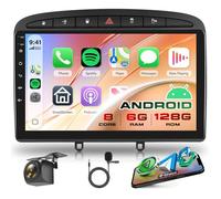 8 Core 6G+128G Android Radio Coche para Peugeot 308/408 2007-2015 con Inalámbrico Carplay Android Auto GPS Navi WiFi Panorámica de 360° 9 Pulgadas Radio Bluetooth FM/RDS/DSP EQ/USB/SWC Cámara Trasera