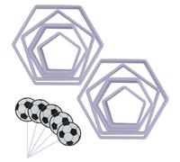 8 cortadores de galletas de fútbol hexagonales y pentágonos con 5 inserciones para tartas de fútbol, moldes de plástico para manualidades, galletas, postres (blanco)