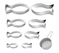 8 Cortadores De Galletas De Pescado Pequeño, 1 Colador De Azúcar Glas, Cortadores De Galletas De Pescado, Galletas Decorativas, Mini Juego De Cortadores De Galletas De Pez Dorado