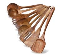 8 cucharas de madera de teca para cocinar, juego de 8 utensilios de cocina para una cocción duradera, perfectas para suministros de regreso a clases