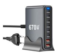 8 en 1 & 670 W USB C cargador múltiple, cargador rápido USB GaN III USB múltiple con 6 x USB-C + 2 x USB-A, cargador Power Delivery, estación de carga USBC para MacBook Pro/Air, iPhone, iPad, Samsung