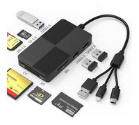 8 en 1 Adaptador Tarjeta SD iPhone - Lector Tarjetas SD/TF/CF/XD/MS Adaptador Tarjeta XD para iPhone/Pad/iOS/Windows/Mac/Chrome/Linux, Lector Micro SD para con Lightning+USB A+USB C