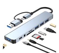 8 En 1 USB Hub Adaptador Tipo C con Puertos 3.0 Y 2.0 Lector De Tarjetas SD/TF Conectores De Audio De 3,5 Mm para Pc Portátil Unidad USB Ratón iPad