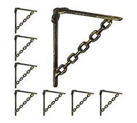 8 Escuadras Estantería Hierro Fundido, Envejecidas, Soportes Retro, Diseño Cadena, Bronce