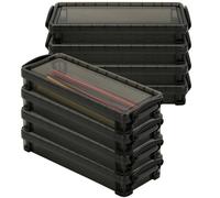 8 estuches semitransparentes para almacenamiento de escritorio de plástico, con cierre a presión de diseño rectangular negro, capacidad grande y compacta, apilable, escuela, oficina, ideal para uso