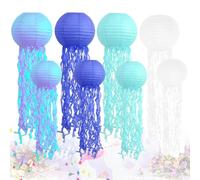 8 farolillos de papel de medusas: farolillos de papel HOMURY para medusas, decoración para fiestas temáticas infantiles, suministros de fiesta temática del océano (9 pulgadas, 10 pulgadas)