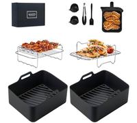 8 forros de silicona para freidora de aire Ninja de doble zona AF400UKCP AF400UK AF451UK DZ400UK, juego de accesorios reutilizables antiadherentes compatibles con Ninja Foodi MAX 9.5L Dual Zone, color