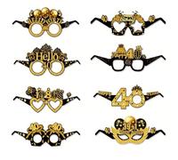 8 Gafas para el 40 Cumpleaños, Accesorios de Papel para Fotomatón Happy Birthday, Decoración de Fiesta de Celebración en Negro y Dorado, Mujer y Hombre (40th)