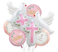 8 globos de decoración de primera comunión, globos de aluminio para fiesta de bautizo para niñas pequeñas, primera comunión, Dios bendiga, bautizo, tema conmemorativo, suministros de decoración de