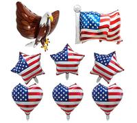 8 globos patrióticos del 4 de julio, bandera de Estados Unidos, globos rojos, azules y blancos, globos grandes de estrella estadounidense, águila, corazón, globo de aluminio para el Día de la