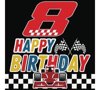 8 Happy Birthday: Birthday Guest Book Racing Car & Checkered Flag Theme Party for a 8th Years Old Party Keepsake Birthday Wishes and Messages for Girls, 50 Guests, 8.5x8.5 Inches