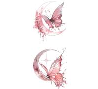 8 hojas de pegatinas de tatuaje temporal impermeables de mariposa bailando con luna, for usar en hombros y brazos.