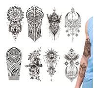 8 hojas de pegatinas de tatuajes temporales, hojas de cuerpo, brazo, pecho, hombro, para hombres o mujeres, Tatuaje de brazo para adultos, tatuaje falso impermeable