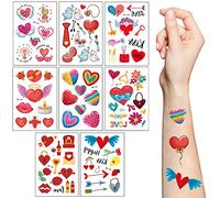 8 hojas de San Valentín tatuaje temporal amor corazón tatuajes labios flores impermeable falso tatuaje pegatinas para amantes decoraciones de fiesta niñas mujeres favor fiesta suministros