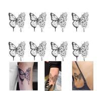 8 hojas de tatuaje temporal de mariposa, dura hasta 15 días, pegatina semipermanente resistente al agua.
