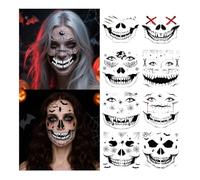 8 Hojas de Tatuajes de Halloween, Disfraz de Halloween para Mujer y Hombre, Pegatinas Faciales de Terror, Vampiro, Diablo Zombi, Accesorios para Cicatrices, Murciélago, Tatuaje Facial Adultos Niños