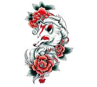 8 hojas de tatuajes falsos de rosas del Rey León for mujer, pegatinas temporales impermeables, tótem de brazo de zorro animal(28)