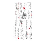 8 hojas de tatuajes temporales con letras negras for brazo, manga, palabra de amor, corazón, cuerpo falso, pierna, tótem for mujer(SET 09)