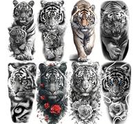8 Hojas de Tatuajes Temporales de de para Hombres, Mujeres y Adultos, Brazos y Piernas, Realistas de Larga Duración con Flores, Calcomanías de Tatuajes Falsos Impermeables para Muñeca de Antebrazo