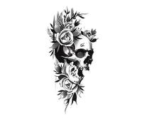 8 hojas de tatuajes temporales de flores for brazo, rosas, calaveras, león, oso, serpiente, tótem 3D falso for mujer(QXQB125)