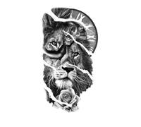 8 hojas de tatuajes temporales impermeables, pegatinas de bosque, león, tigre, oso, mujer, leopardo, lobo, arte corporal, tatuaje falso for brazo for hombre.(XQB-376)
