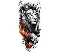 8 hojas de tatuajes temporales impermeables, pegatinas de fuego, león, lobo y tigre, tatuajes falsos for hombre, cuerpo y brazo.(QXQB-1141)