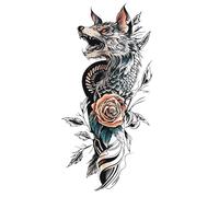 8 hojas de tatuajes temporales impermeables, pegatinas de fuego, león, lobo y tigre, tatuajes falsos for hombre, cuerpo y brazo.(QXQB-945)