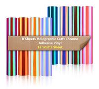 8 Hojas de Vinilo Holográfica Metálico con Respaldo Adhesivo - 8 Colores Permanente Vinilo Autoadhesivo 30,5x30,5cm Para Herramientas Silhouette Cameo Recortar (Color de Contraste)