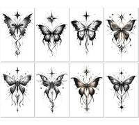 8 Hojas Pegatinas De Tatuaje Temporal Realistas De Transferencia De Agua Con Mariposas Negras