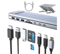 8-In-1 USB-C Laptop Stand, 2 USB 3.0, PD 100w, Universal for Home Offices Corporate Desks, Adjustable and Portable