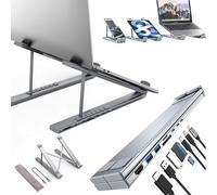 8-in-1 USB-C Laptop Stand, 8 in 1 Tablet Docking Station Stand, with 4K HDMI, 2 USB-A 3.0, 2 USB-C PD 3.0 100W, SD/TF Card Slots, Universal Portable Adjustable,for All Laptops, Plug and Play