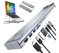 8-in-1 USB-C Laptop Stand with Docking Station, Portable Adjustable Flat Laptop Docking Station Stand, with 4K HDMI, 2 USB 3.0, PD 100w