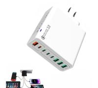 8 in 1 Waterproof Ports USB Fast Charger, 8 Ports Desktop Charging Station,Multiple Ports Devices Cell Phone Power Adapters,Fast Hub Powered Charger Block,with 4 Type C and 4 USB Ports (White)