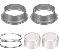 8 Inch Duct Connector Flange, 2 Pack Galvanized Iron Air Duct Flange with Hose Clamps and Foil Tape for Dryer Vent, Exhaust Fan, Range Hood, HVAC Ventilation(6 Inch)