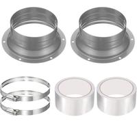 8 Inch Duct Connector Flange, 2 Pack Galvanized Iron Air Duct Flange with Hose Clamps and Foil Tape for Dryer Vent, Exhaust Fan, Range Hood, HVAC Ventilation(4 Inch)