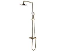8 Inch Rain Shower System Wall Mounted Shower Faucet Set Brass Shower Combo Set Single Handle Rain Mixer Shower with Handheld Shower, Shower Head, Tub Faucet,Brushed Gold