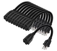 8 inch Short Power Extension Cord Outlet Saver 10 Pack, 3 Prong Power Cable Strip, Male Plug to Female Socket Adapter, ETL Certified, 16AWG, SJTW 13A 1625W for Outdoor & Indoor, Black